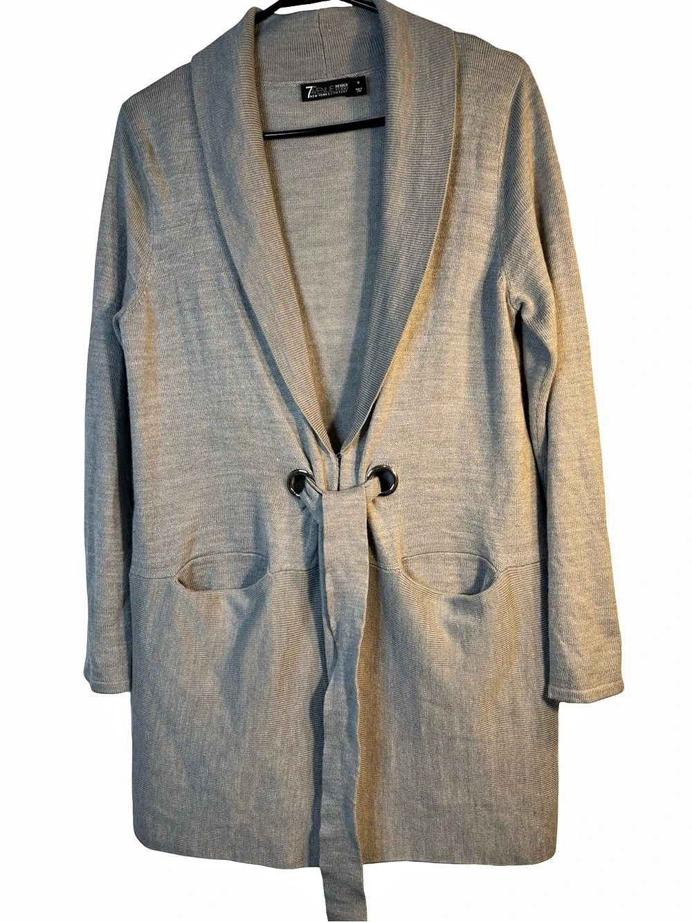 7th Avenue Design Studio Gray Knit Tie Front Cardigan Size Medium